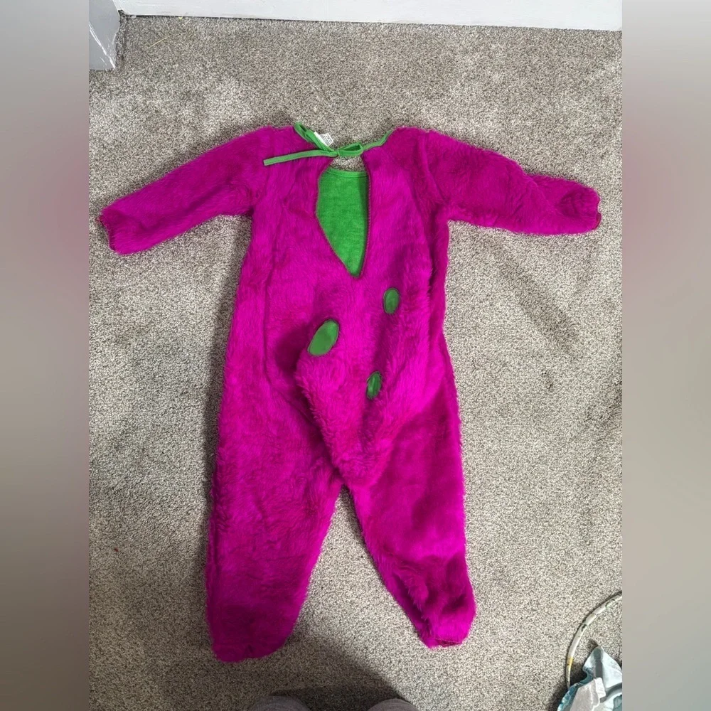 Vintage Kids Toddler 2-4 1990s Barney Costume Faux Fur Jumpsuit Only